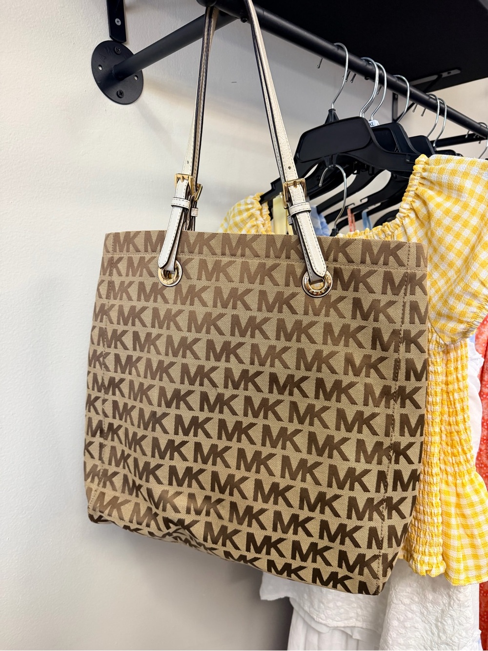 Michael Kors Brown MK Logo Tote with Cream Handles